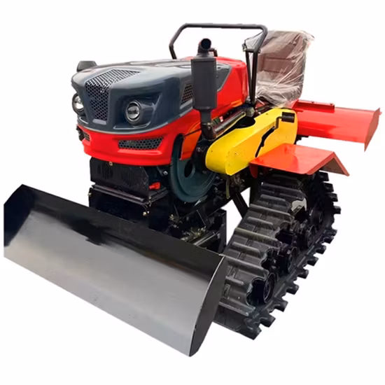 Trator de esteira multifuncional 50HP com pá de carregamento de escavadeira, ancinho e outros funcionam como escavadeira, escavadeira e pulverizador, etc.